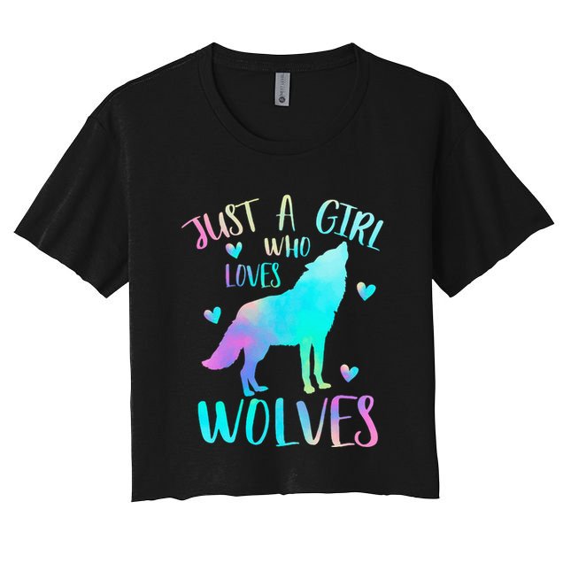 Just A Girl Who Loves Wolves Watercolor Cute Wolf Lover Crop Top