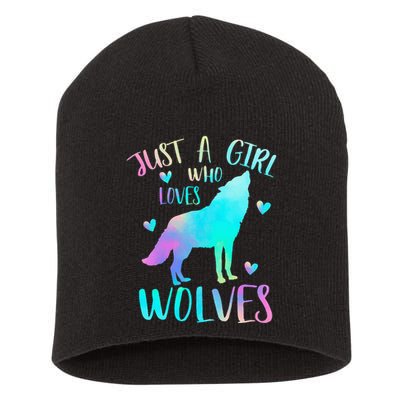 Just A Girl Who Loves Wolves Watercolor Cute Wolf Lover Short Acrylic Beanie