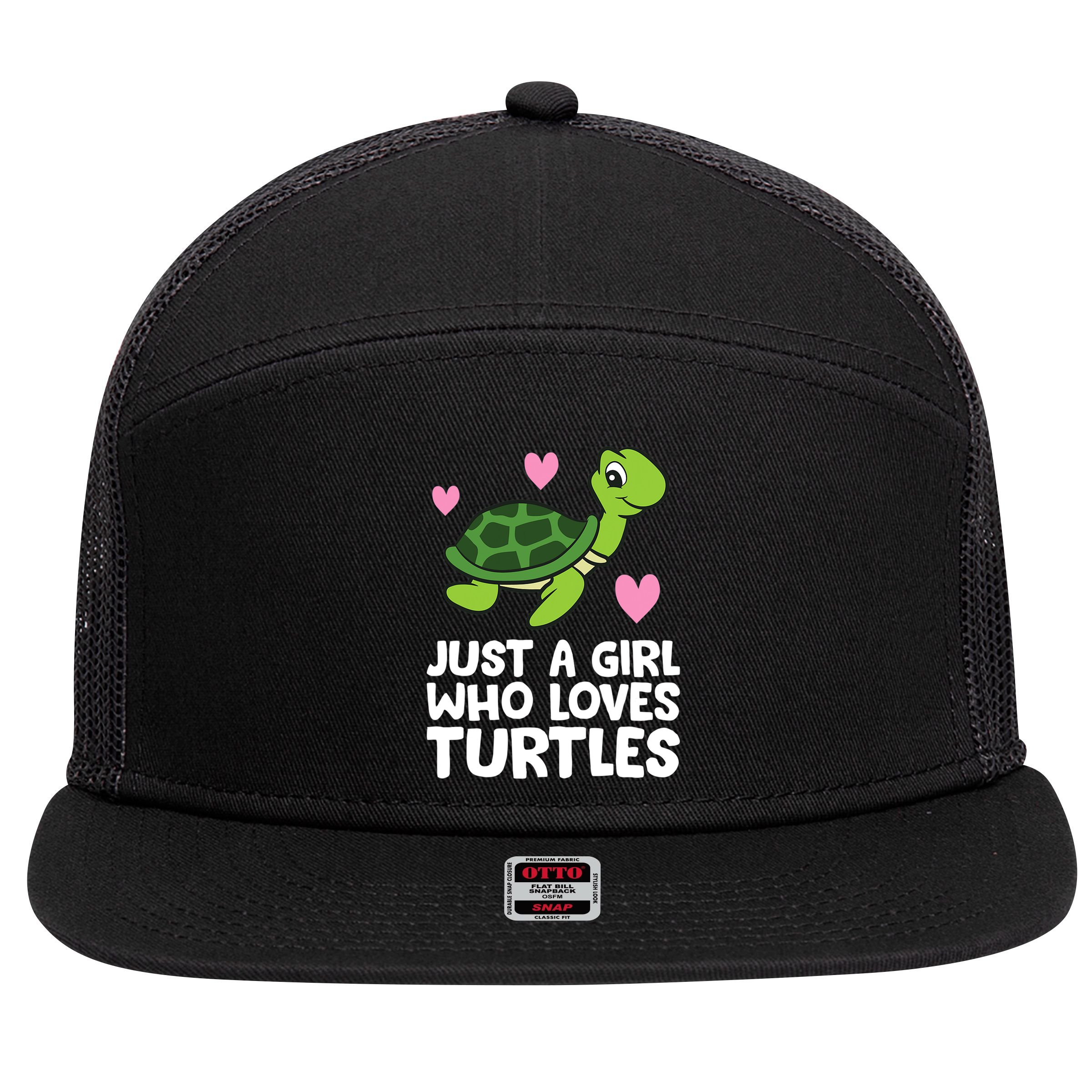Just A Girl Who Loves Turtles 7 Panel Mesh Trucker Snapback Hat