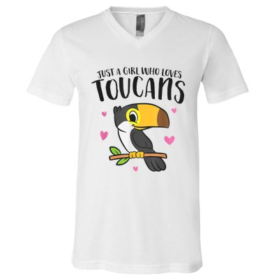 Just A Girl Who Loves Toucans Cute Birds Love Toucan V-Neck T-Shirt