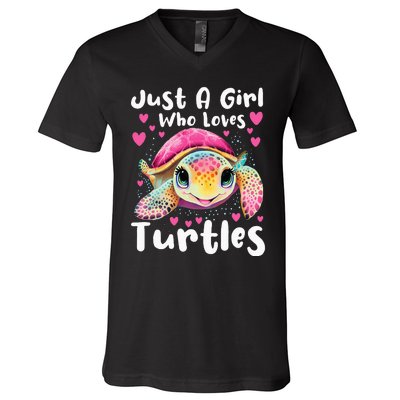 Just A Girl Who Loves Turtles Sea Animal Reptile Lover V-Neck T-Shirt