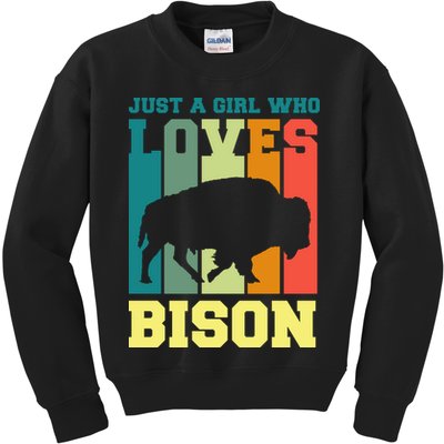 Just A Girl Who Loves Bison Kids Sweatshirt