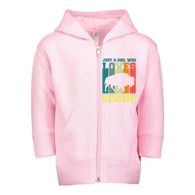 Just A Girl Who Loves Bison Toddler Zip Fleece Hoodie