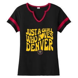 Just A Girl Who Loves D.E.N.V.E.R Nuggets Wavy Ladies Halftime Notch Neck Tee