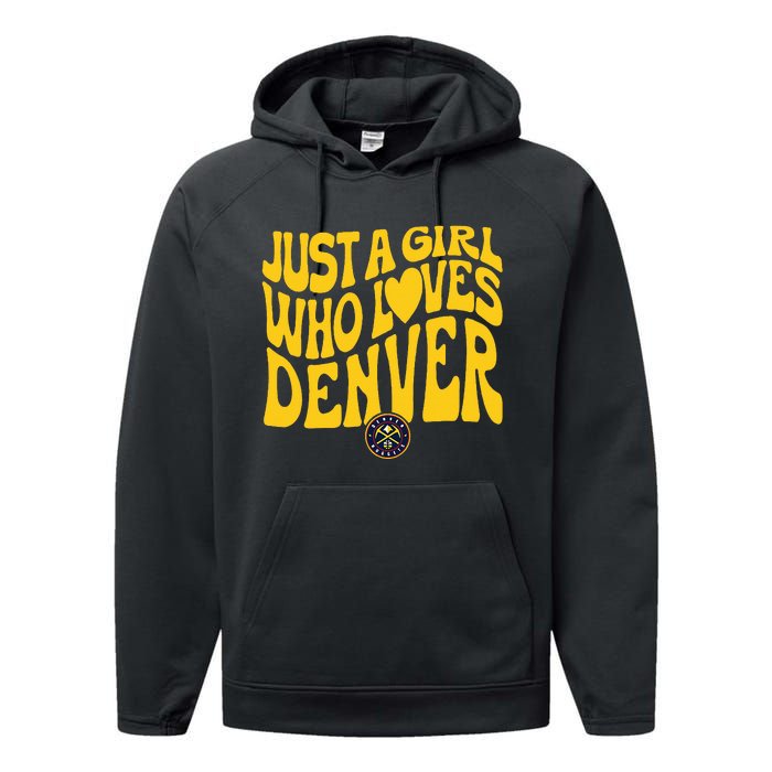 Just A Girl Who Loves D.E.N.V.E.R Nuggets Wavy Performance Fleece Hoodie