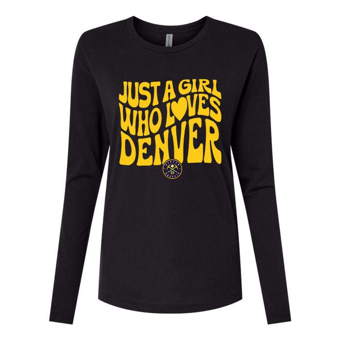 Just A Girl Who Loves D.E.N.V.E.R Nuggets Wavy Womens Cotton Relaxed Long Sleeve T-Shirt