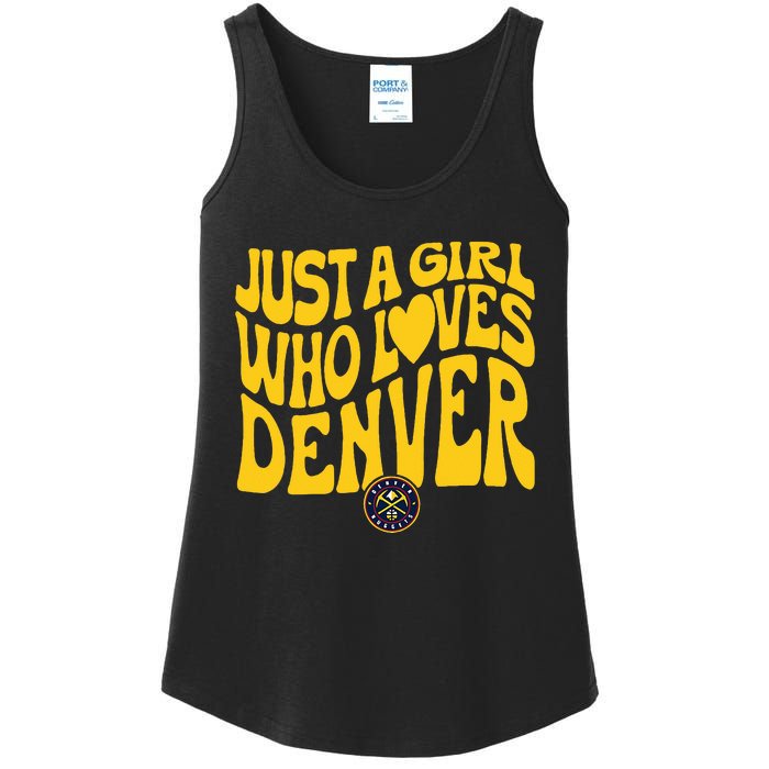 Just A Girl Who Loves D.E.N.V.E.R Nuggets Wavy Ladies Essential Tank