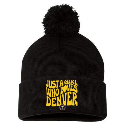 Just A Girl Who Loves D.E.N.V.E.R Nuggets Wavy Pom Pom 12in Knit Beanie