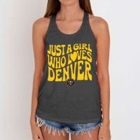 Just A Girl Who Loves D.E.N.V.E.R Nuggets Wavy Women's Knotted Racerback Tank