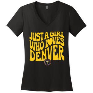 Just A Girl Who Loves D.E.N.V.E.R Nuggets Wavy Women's V-Neck T-Shirt