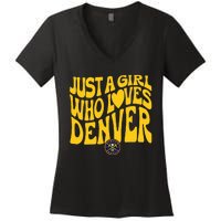 Just A Girl Who Loves D.E.N.V.E.R Nuggets Wavy Women's V-Neck T-Shirt