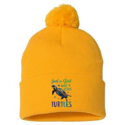 Just A Girl Who Loves Turtles Watercolor Sea Ocean Gift Pom Pom 12in Knit Beanie