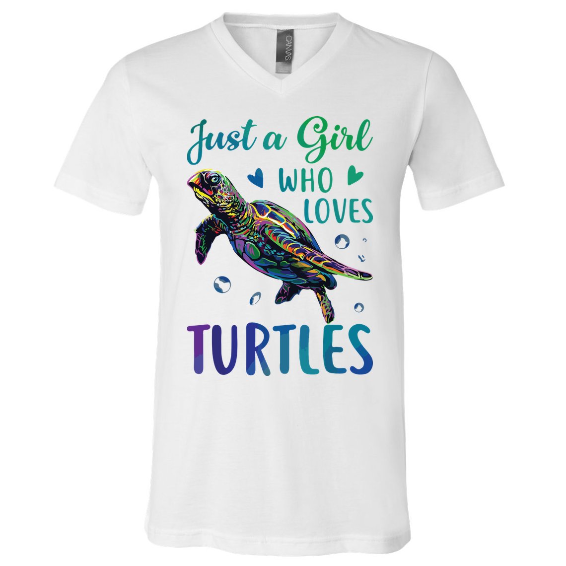 Just A Girl Who Loves Turtles Watercolor Sea Ocean Gift V-Neck T-Shirt