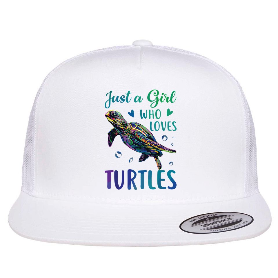 Just A Girl Who Loves Turtles Watercolor Sea Ocean Gift Flat Bill Trucker Hat