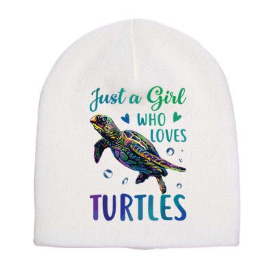 Just A Girl Who Loves Turtles Watercolor Sea Ocean Gift Short Acrylic Beanie