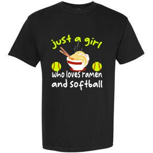 Just A Girl Who Loves Ramen And Softball Funny Softball Love Garment-Dyed Heavyweight T-Shirt