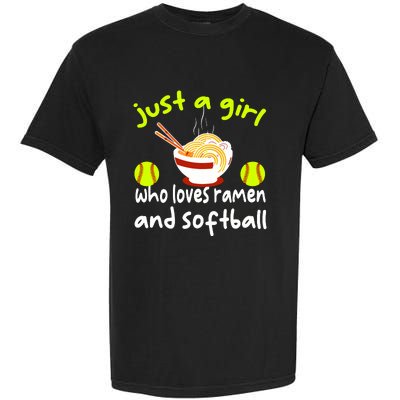 Just A Girl Who Loves Ramen And Softball Funny Softball Love Garment-Dyed Heavyweight T-Shirt