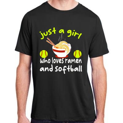 Just A Girl Who Loves Ramen And Softball Funny Softball Love Adult ChromaSoft Performance T-Shirt