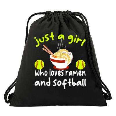 Just A Girl Who Loves Ramen And Softball Funny Softball Love Drawstring Bag