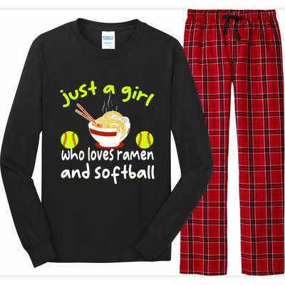 Just A Girl Who Loves Ramen And Softball Funny Softball Love Long Sleeve Pajama Set