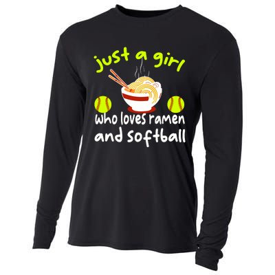 Just A Girl Who Loves Ramen And Softball Funny Softball Love Cooling Performance Long Sleeve Crew