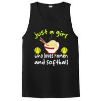 Just A Girl Who Loves Ramen And Softball Funny Softball Love PosiCharge Competitor Tank