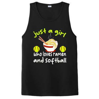 Just A Girl Who Loves Ramen And Softball Funny Softball Love PosiCharge Competitor Tank