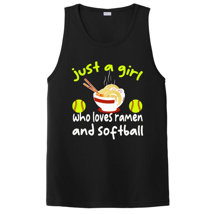 Just A Girl Who Loves Ramen And Softball Funny Softball Love PosiCharge Competitor Tank