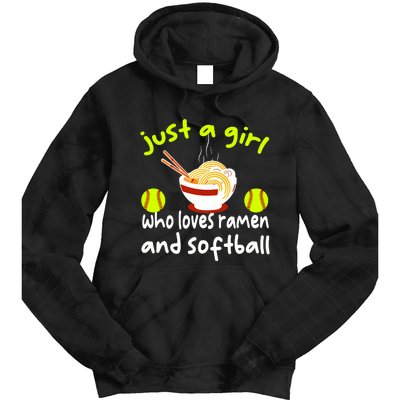 Just A Girl Who Loves Ramen And Softball Funny Softball Love Tie Dye Hoodie