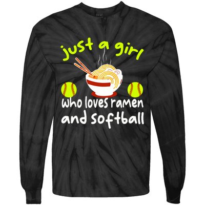 Just A Girl Who Loves Ramen And Softball Funny Softball Love Tie-Dye Long Sleeve Shirt