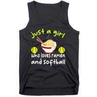 Just A Girl Who Loves Ramen And Softball Funny Softball Love Tank Top