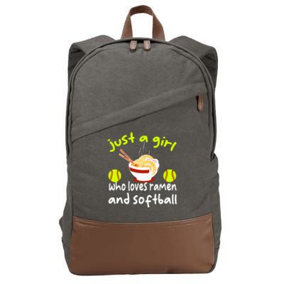 Just A Girl Who Loves Ramen And Softball Funny Softball Love Cotton Canvas Backpack