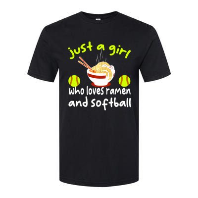 Just A Girl Who Loves Ramen And Softball Funny Softball Love Softstyle® CVC T-Shirt