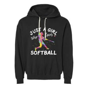 Just A Girl Who Loves Softball Garment-Dyed Fleece Hoodie