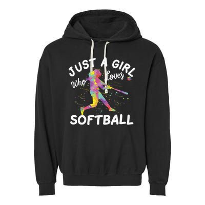 Just A Girl Who Loves Softball Garment-Dyed Fleece Hoodie