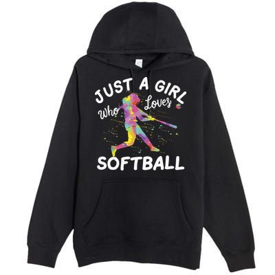Just A Girl Who Loves Softball Premium Pullover Hoodie
