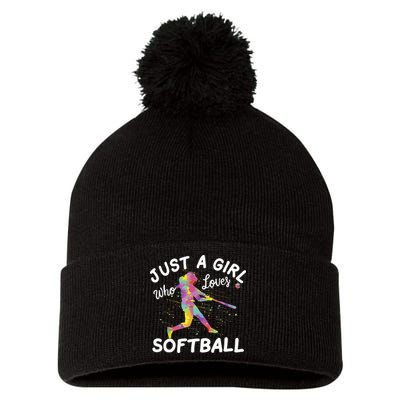 Just A Girl Who Loves Softball Pom Pom 12in Knit Beanie
