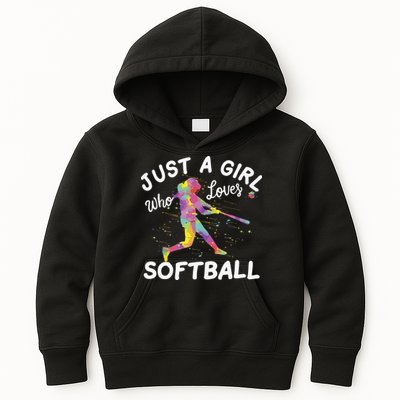 Just A Girl Who Loves Softball Kids Hoodie