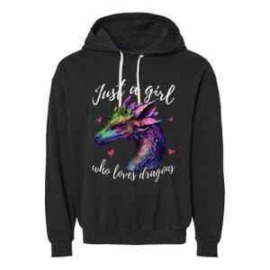 Just A Girl Who Loves Dragons Cute Dragon Watercolor Art Garment-Dyed Fleece Hoodie