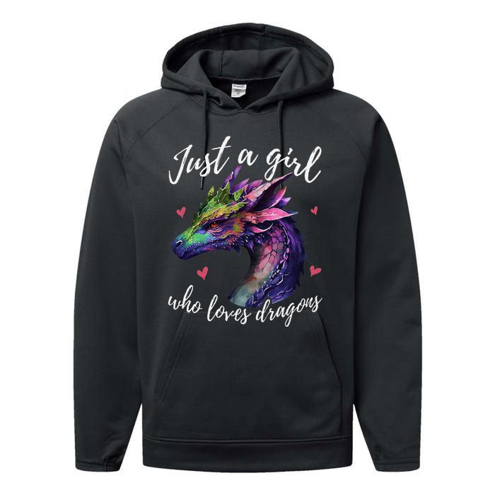 Just A Girl Who Loves Dragons Cute Dragon Watercolor Art Performance Fleece Hoodie