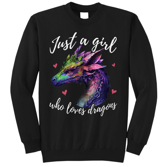 Just A Girl Who Loves Dragons Cute Dragon Watercolor Art Sweatshirt