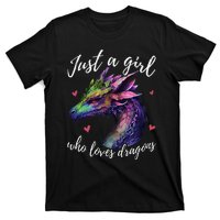 Just A Girl Who Loves Dragons Cute Dragon Watercolor Art T-Shirt