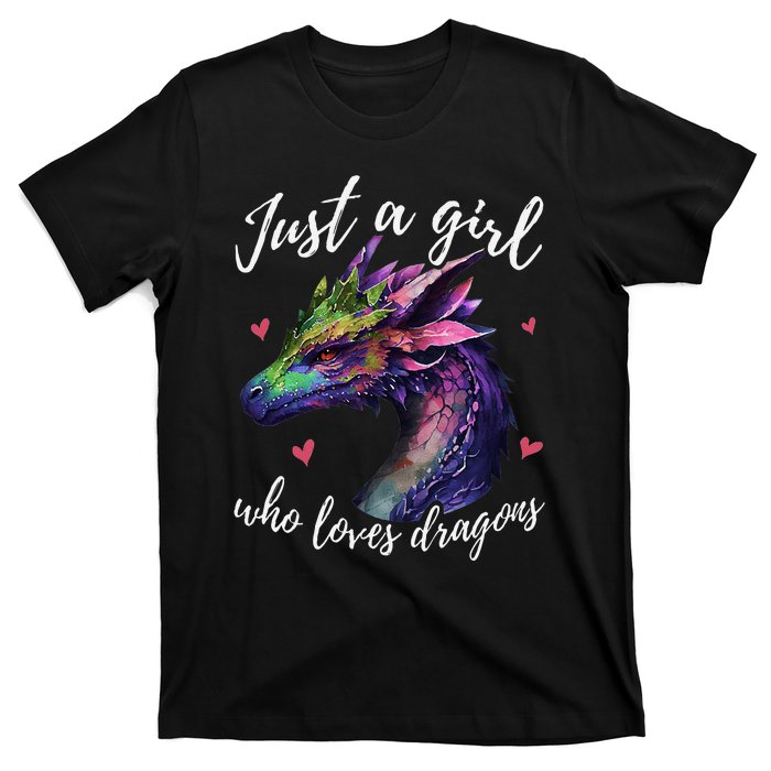 Just A Girl Who Loves Dragons Cute Dragon Watercolor Art T-Shirt