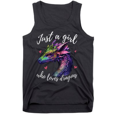 Just A Girl Who Loves Dragons Cute Dragon Watercolor Art Tank Top