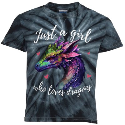 Just A Girl Who Loves Dragons Cute Dragon Watercolor Art Kids Tie-Dye T-Shirt