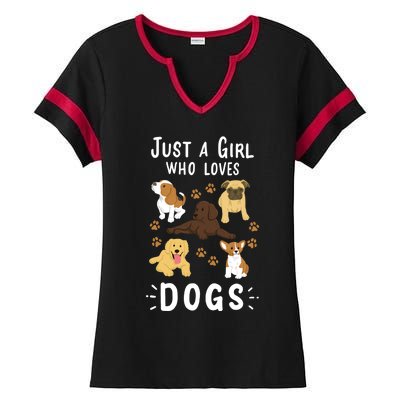 Just A Girl Who Loves Dogs Dog Lover Gift For Girls Gift Ladies Halftime Notch Neck Tee