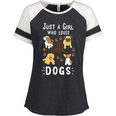 Just A Girl Who Loves Dogs Dog Lover Gift For Girls Gift Enza Ladies Jersey Colorblock Tee