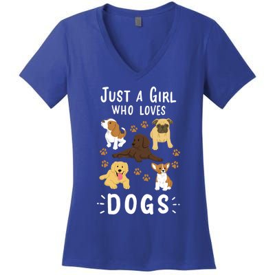 Just A Girl Who Loves Dogs Dog Lover Gift For Girls Gift Women's V-Neck T-Shirt