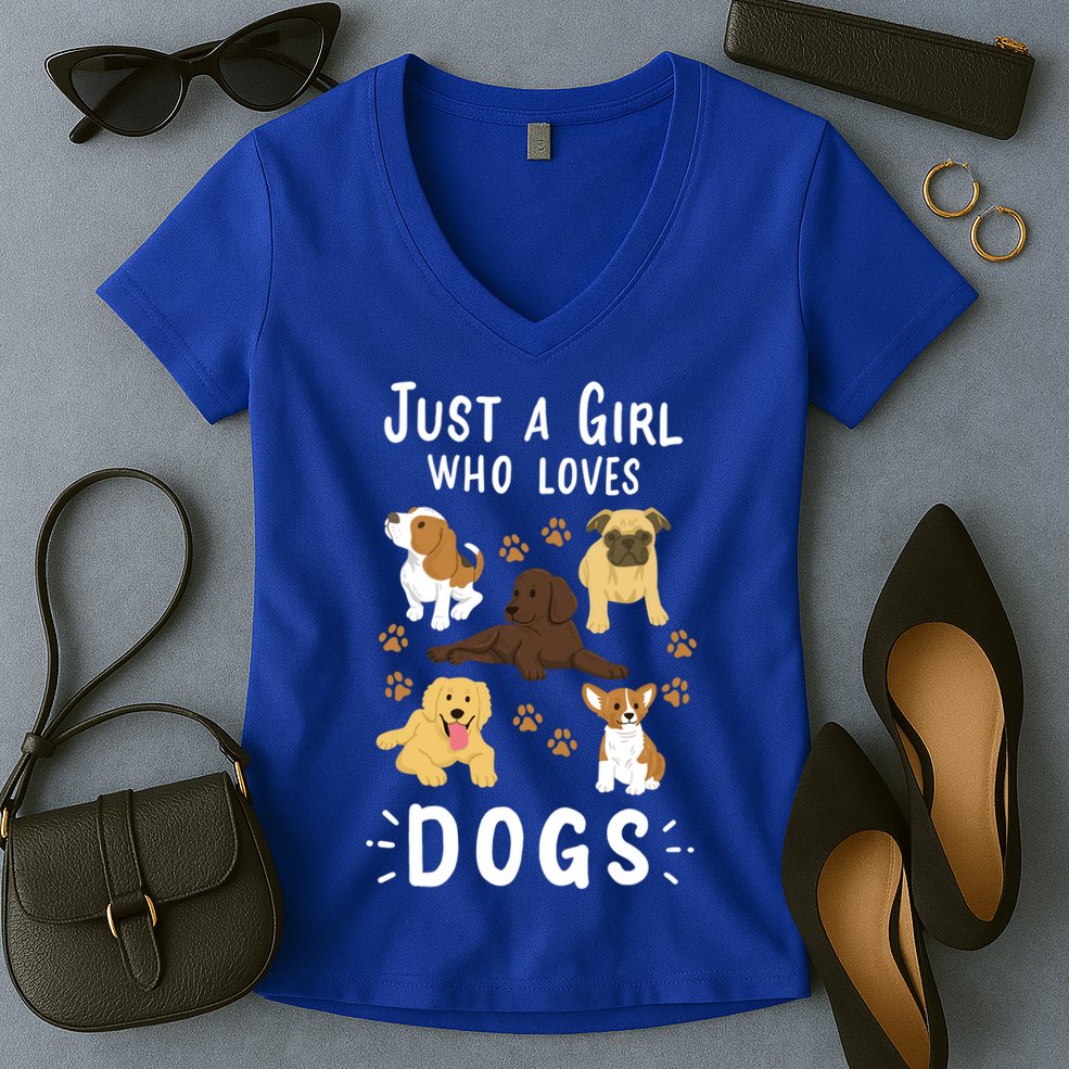 Just A Girl Who Loves Dogs Dog Lover Gift For Girls Gift Women's V-Neck T-Shirt