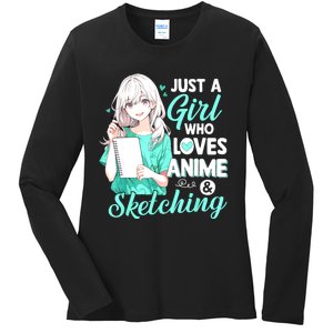 Just A Girl Who Loves Anime & Sketching Otaku Anime Costume Ladies Long Sleeve Shirt